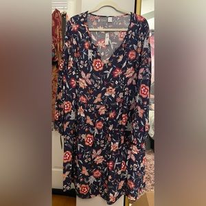 Navy blue, floral print, long-sleeve sundress